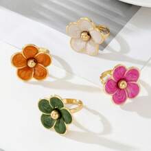1 pièce Bague de mode en métal décorée d'émail floral élégant, convient pour la tenue quotidienne et de vacances des femmes