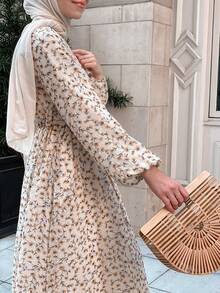 Mingming 阿拉伯花卉印花休闲连衣裙 - 杏色 - 查看 4