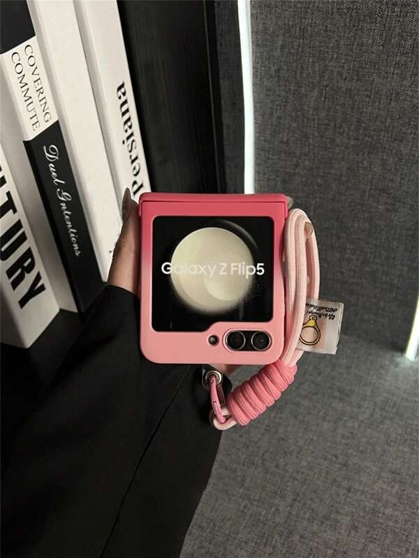 Luxus Farbverlauf Pink Handyhülle mit Verlustschutz Handschlaufe kompatibel mit Samsung Galaxy Z Flip 5 6 Z Flip6 ZFlip 5 Zflip6 Zflip5 Flip4 Flip3, stoßfeste Rückseite