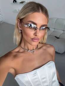 1pc Y2K Futuristic Tech Style Silver Sport Fashion Glasses, Fashionable For Daily Wear, Street Style, Vacation, Beach, Back To School - Silver - View 5