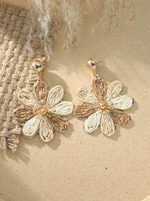 1 Paar Boho-Stil bunte Raffia Blumen Ohrringe, geeignet für Strandurlaub oder täglichen Gebrauch, Frühling/Sommer