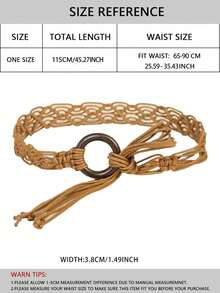 Simple Handmade Beaded Woven Waist Belt - Camel Classic - View 4