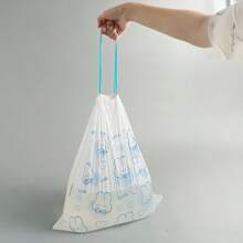 50/100Pcs Cute Cartoon Blue Heart Rabbit Print Drawstring Garbage Bags, Thickened Reusable Kitchen Trash Bags