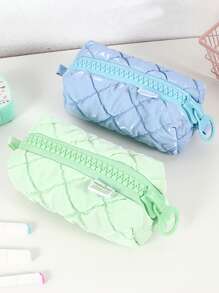 1 Creative Candy-Colored Plaid Pencil Case, Tabletop Organizer Pouch, Large-Capacity Zippered Portable School Supplies, Back-To-School Gifts For Friends