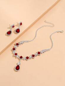 3pcs/Set Women Claw Chain Geometric Water Drop Earrings & Necklace Set, Wedding, Party, Festival Gift