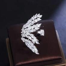 1 件奢华迷人天使翅膀铜锆石女士时尚百搭小麦耳开口指环首饰，情人节礼物