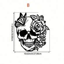 1pc Elegant Skull, Flower & Butterfly Metal Wall Art - Vintage Style Decor With Rose & Green Plants - Durable Black Metal Hanging Sign, Suitable For Living Room, Office, Kitchen Or Bar Decoration, Decorative Art | Elegant Wall Accessory | Durable Metal Art, Large Wall Art Room Decor Bedroom Decor Home Decor Wall Decor
