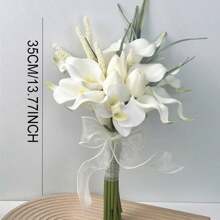 Bridesmaid Artificial Flower Bouquet For Wedding, White Tulip & Calla Lily Floral Arrangement, Bridal Bouquet, Wedding, Ceremony, Anniversary, Fake Flowers Spring Home Decor, Photography Props, Centerpiece, Party Table Decor, Holiday Decoration, Easter Gift, Birthday, Graduation