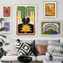 1pc Scandinavian Classic Vintage Wall Art Ancient Egypt Colorful Abstract Tiger And Leopard Poster Home Bedroom Living Room Decor Optional Frame ,Wall Art With Frame