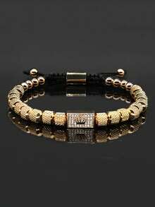 男士时尚皇冠吊坠手链，不锈钢可调节串珠链，合成方晶锆石，感恩节/圣诞节/父亲节珠宝礼品配饰 - 彩色 - 查看 1