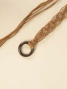 Simple Handmade Beaded Woven Waist Belt - Camel Classic - View 2