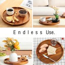 1pc Wooden Round Tray, Sushi & Dessert Serving Platter, Wooden Decorative Jewelry Storage Tray, Suitable For Bathroom Vanity, Farmhouse Style Coffee Table Decor, Round Wooden Plate