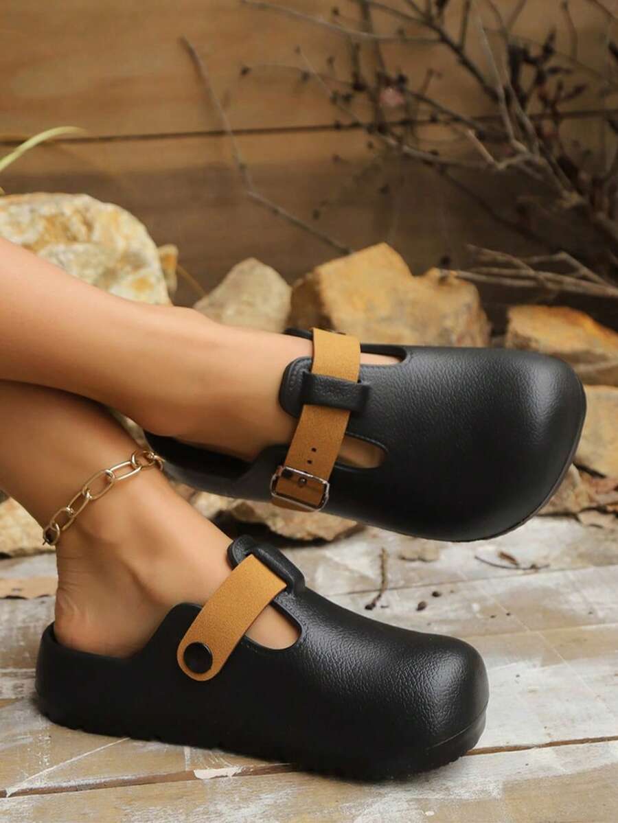 Women's Adjustable Comfortable Non-Slip Soft Bottom Contrast Color Beach/Bathroom/Street/Travel/Daily Wear Clogs Sandals/Slippers/Slippers, Flat Heel