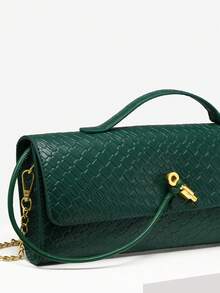 SIA Women's Retro Simplistic Woven Pattern Angora Red Vintage Flap Lock Large Capacity Clutch Handbag Shoulder Bag, Suitable For Evenings, Parties, And Daily Wear - 綠色 - 查看 3