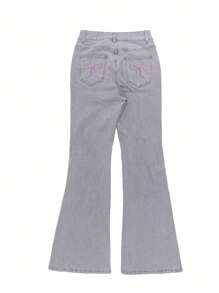 GILIPUR Jeans de lazo de corte de bota Y2K para mujer, unicolor, ajuste ceñido, cintura elástica, versátil, de vuelta al colegio