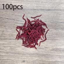 50/100/200/300 pièces d'appâts de pêche souples sous forme de vers - leurres en plastique en forme de grubs rouges avec un design réaliste de vers et une odeur attrayante pour les poissons