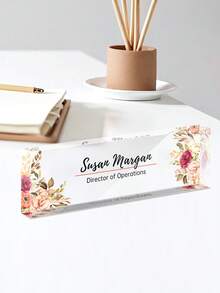 Personalized Floral Office Desk Nameplate, Transparent Acrylic Desk Nameplate, Customized Office Decor, Work Gift, Colleague Gift, Office Desk Nameplate, Office Desk Sign, Office Gift, Promotion Gift