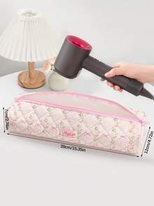 1 件粉色蝴蝶结和花朵图案吹风机收纳袋卷发器收纳袋旅行便携式吹风机收纳袋旅行便携式多功能化妆包化妆品收纳旅行洗漱包手提包防尘大容量电卷发棒直板夹保护套吹风机收纳 - 粉色 - 查看 8