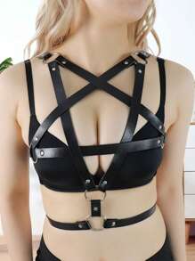 Women's Black Fashion Pentagram With Rivets Decorative Chest Shaping Belt Caged Chest Girdle Gothic Chest Girdle Rivets Caged Bra Valentine's Day Gift Mardi Gras Costume Accessories Sexy Lingerie Sling