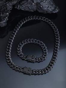 kuuioe 2pcs/Set Chain Necklace Plus Bracelet Punk Style Hip Hop Jewelry Set Suitable For Men And Women Perfect Decor For Cool Friends Unisex Jewelry - Silver - View 15