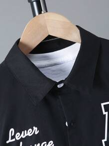 2 Peças/Conjunto Camisa com Estampa de Letras + Conjunto de Shorts, para Verão - Meninos