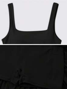 NcmRyu 1 Set Women's Fashion Seamless Elastic Waist Hollow Back Pleated Hem Sports Jumpsuit Dress - Black - View 5