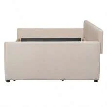 Full Size Upholstered Daybed With Trundle And Wood Slat Support, Beige(Old SKU:LP000121AAA) - 1 - View 11
