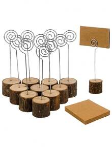 10 套木制桌号架，带涡流线和 10 张无涂层牛皮纸卡 - 非常适合婚礼、派对、食品标签、名片、照片展示夹、餐桌中心装饰摆件 - 彩色 - 查看 3