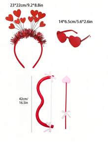 4 Peças Conjunto de Presente Ideal para o Dia dos Namorados - Tiara em Formato de Coração, Estojo de Óculos em Formato de Coração, Arco e Flecha do Cupido, Surpresa para Amigos, Perfeito para Baile de Máscara, Festa, Fotografia da Formatura