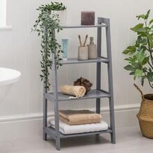 Grey Ladder Shelf Bathroom Storage Unit 4 Tier Wooden Shelving Display Stand Bathroom Decor Summer - 1 - View 1