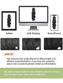 马尾辫接发，22英寸长波浪卷发爪夹马尾辫接发，天然合成纤维假发，适合女性日常佩戴（黑色） - 黑色 - 查看 8