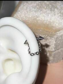 1 件弧形杆带可拆卸链条不锈钢耳环耳钉银色耳钉软骨眉毛穿孔礼物首饰朋克风格身体首饰 - 銀色 - 查看 3