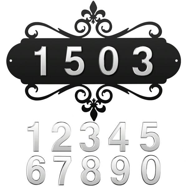 House Address Plaques Metal Address Sign Outside House Number Mailbox Number Sign For House Home Hotel Office Garden Decorative Wall Plaque(13.8 Inch,Delicate Style)