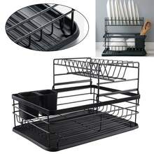 NetHong 2Tier Kitchen Dish Drainer Cutlery Holder Plates Bowls Large Sink Rack Tray Drip Kitchen Organization - Black - View 7