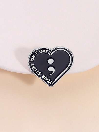1PC Semicolon Heart Enamel Pin - Black Mental Health Badge With "YOUR STORY ISN'T OVER" Text - Suicide Prevention Awareness Jewelry For Depression Support