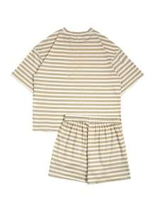 2-Pc Casual Women Striped Print Round Neck Blouse & Shorts Set - Multicolor - View 3