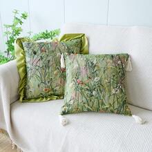 1 件植物花卉提花抱枕套，田园风格沙发靠垫床背枕套，适用于客厅