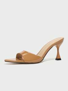 Jin Bei Qi 女士高跟鞋，时尚优雅晚宴户外细高跟尖头亮面镜面彩色面料性感穆勒鞋，优雅棕色凉鞋，春夏装扮 - 棕色 - 查看 7