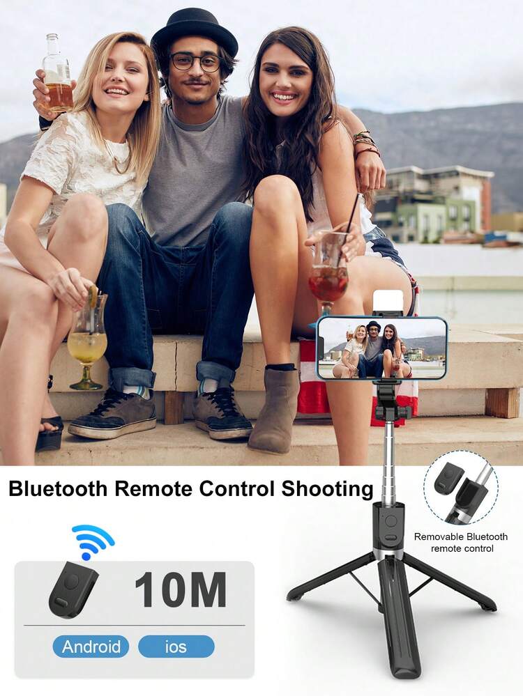 STICKMAG 170cm Extendable Selfie Stick Tripod With Fill Light & Wireless Remote, 360° Rotation Phone Holder For IPhone & Android, Travel Vlog Live Streaming Accessory - Multicolor - View 3