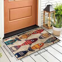 Colorful Sardine Pattern Crystal Velvet Doormat, Durable Entrance Carpet, Non-Slip Entrance Mat, Suitable For Entrance, Patio, Balcony, Laundry Room And Bathroom Bathroom Kitchen Decor - Multicolor - View 12