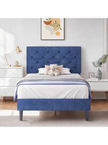 HOMBCK Estructura de cama tapizada con cabecero, estructura de cama de tela de lino con cabecero capitoné, sin somier, fácil montaje, tamaño individual/matrimonial/queen/king, beige/rosa/gris oscuro/gris/azul