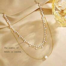 Hegaze 1pc Elegant Vintage Faux Pearl Multi-Layer Necklace For Women