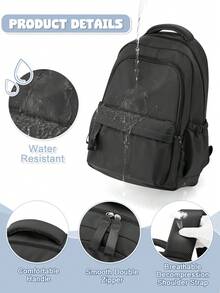 Multi-Compartment Backpack/Schoolbag, Casual Black Backpack For Men, Travel Backpack, Laptop Backpack, Computer Bag, Sports Backpack, Daily Backpack, Commuter Bag, With Laptop Compartment, Suitable For Men, Boys, High School Students, College Students, Perfect For Back To School Season, Middle School, College Business, Outdoor Hiking, Travel, Camping, Sports, Great Gift For College Freshmen, Boyfriend, Back To School Essential - Black - View 2