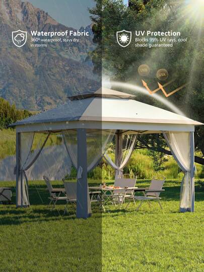 Outdoor Furniture 11'x11' Pop-Up Gazebo With Enhanced Frame And Mosquito Netting - Instant Outdoor Canopy Tent For Patio, Garden, And Events ﻿