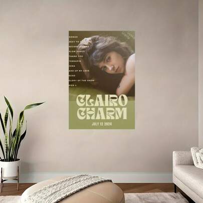 1 Pc Frameless Star Art Decor Canvas Wall Art - Clairo Charm Music Album Poster With Track Listing And July 12 Release Date, Modern Minimalist Style Bedroom, Living Room Winter Home Decor, Vintage Typography | High Quality Printing, Music Room Decor, 2D Flat, Perfect For Room Decor, Frameless
