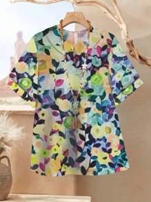 Women's Polyester Floral Print Front Open Shirt