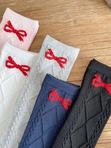 1/2/3 双春夏蝴蝶结过膝袜，舒适简约透气百搭及膝袜，儿童/学生袜 - 彩色 - 查看 4