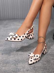 Fall/Winter 2025 Women's Pointed Toe Bowknot Fashion Polka Dot Slip-On Comfortable Backless Polka Dot Mules Sandals,Elegant,Women Pumps,Elegant - Multicolor - View 3