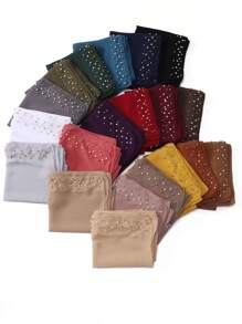 1 Peça Xale Longo de Chifom Elegante com Detalhes de Outono, Lenço Respirável Tradicional, Xale com Pedras de Pérola para Mulheres Muçulmanas