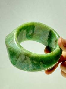 1 pieza Brazalete de resina verde asimétrico, joyería de verano de moda y versátil, adecuado para uso casual de vacaciones